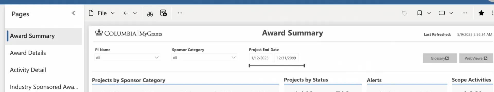 MyGrants - Top of the Page and Side Nav Menu