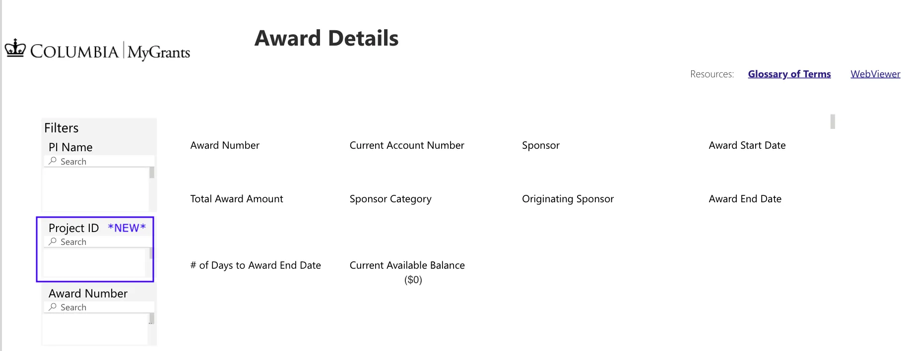 ARC Project ID filters